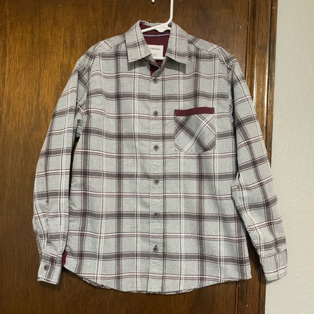 Boys Distortion Gray and Red Casual Button Down Shirt size 12